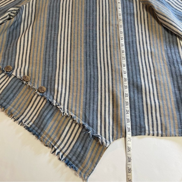 Ali Miles Asymmetrical Linen Blend Tunic Blouse Blue/Tan Striped Size PXL - Picture 10 of 11